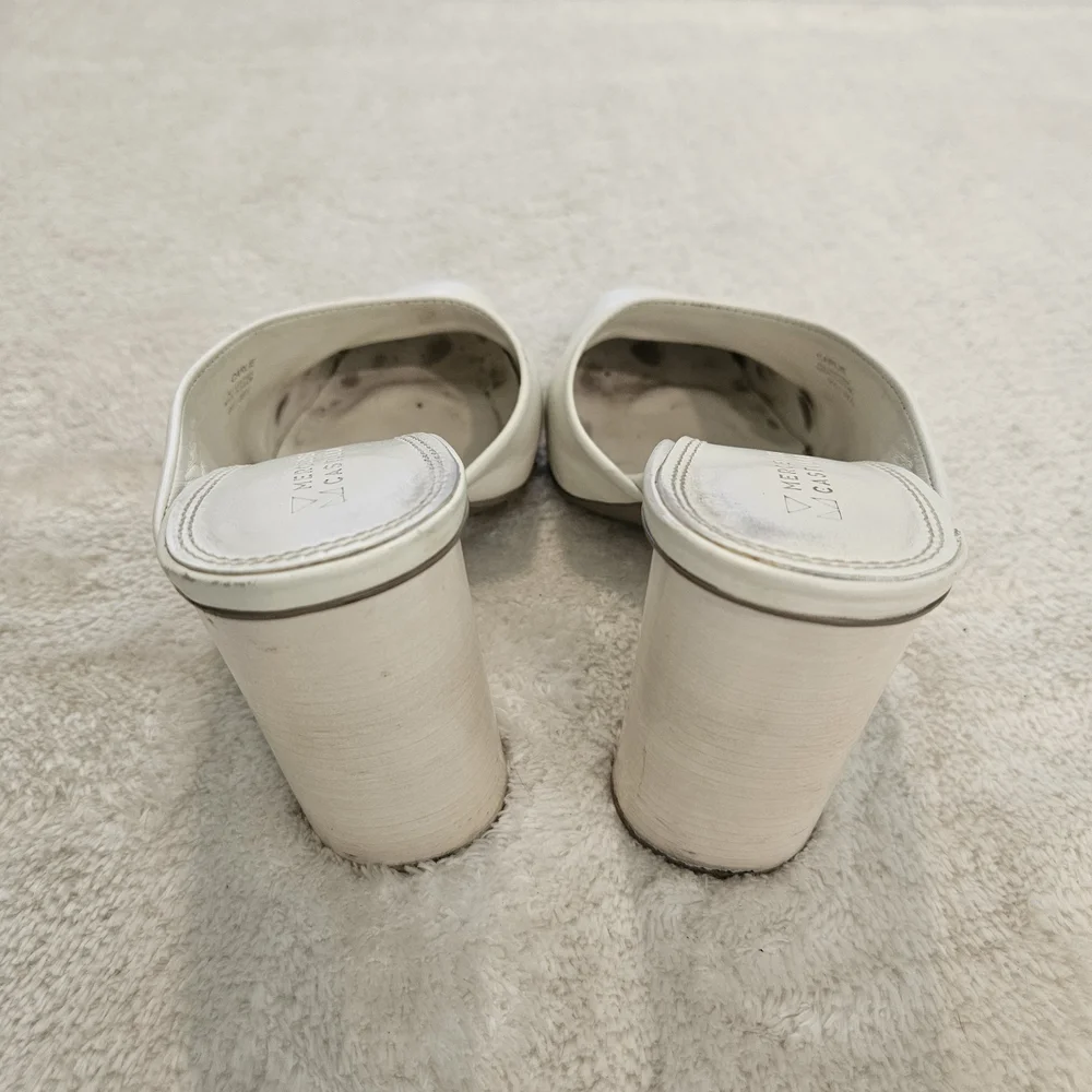 Mercedes Castillo Leather White Chunly Heel Mules Size 9.5 Business Casual Party - Picture 3 of 6